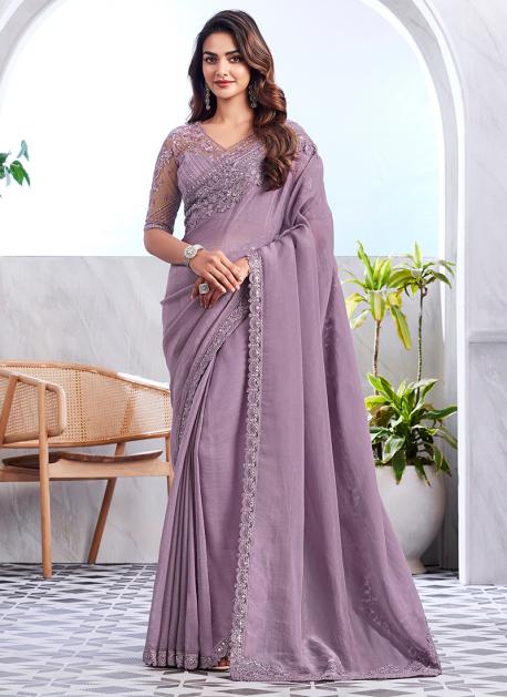 Buy Shine Silk Purple Party Wear Embroidery Work Saree Online From